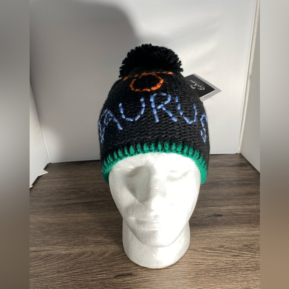 NEW- One Size- Echo New York Handcrafted Zodiac Signs Wool Beanie Taurus Black